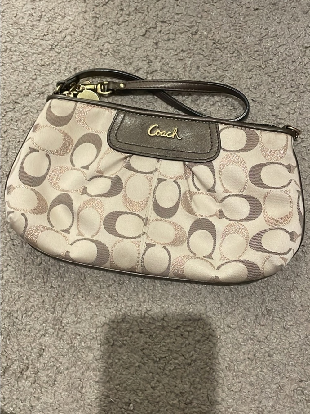 Coach Signature Canvas Wristlet in Beige and Brown